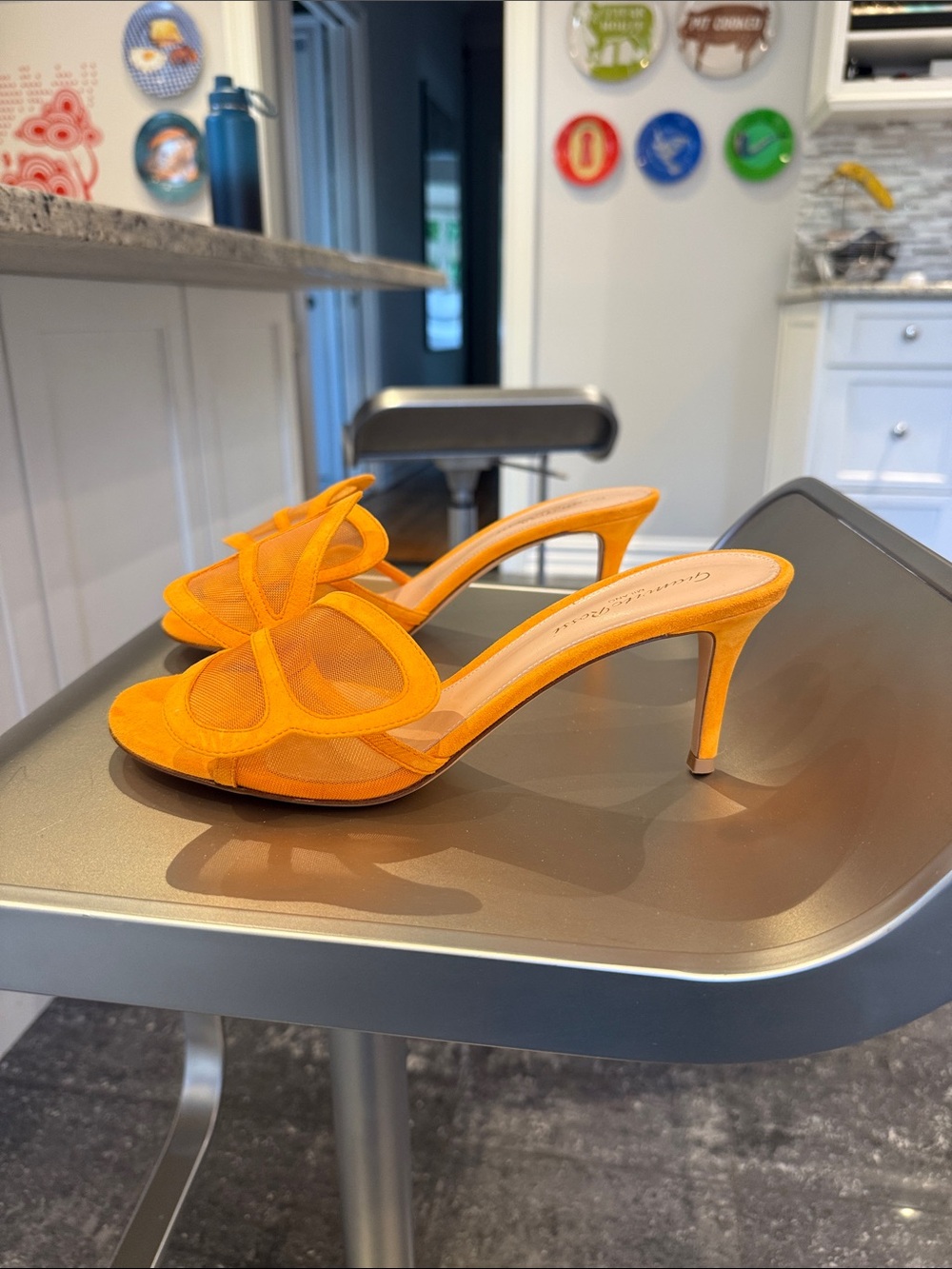 NIB Gianvito Rossi Orange suede and mesh Butterfly Slide  70mm Mules - Picture 8 of 11